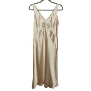 Vintage Y2K Amanda Smith Midi Dress Womens 10 Gold Satin Sleeveless Glam Preppy‎